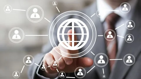 Businessman touch web button interface map online icon Stock Footage 53587727