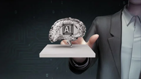 Businessman touched artificial intelligence digital brain, The AI cpu, 4k. Stock Footage 141183908