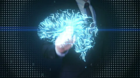 Businessman touching Brain CPU chip, grow artificial intelligence 2. Stock Footage 63977972