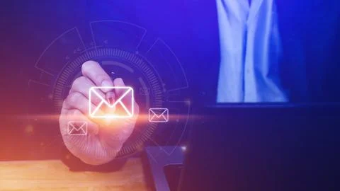 Businessman touching checking email online with virtual interface technolog.. Fotos de archivo