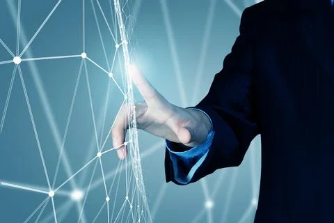 Businessman Touching Digital Network Interface Stock Photos