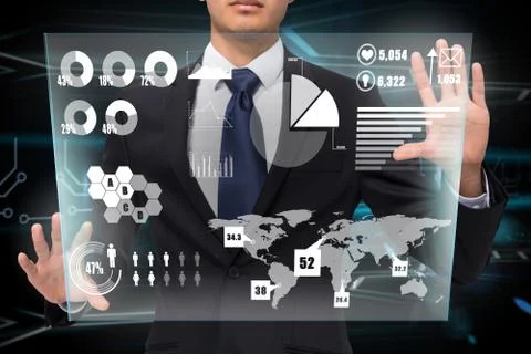 Businessman touching earth interface with graphics Stock Illustration