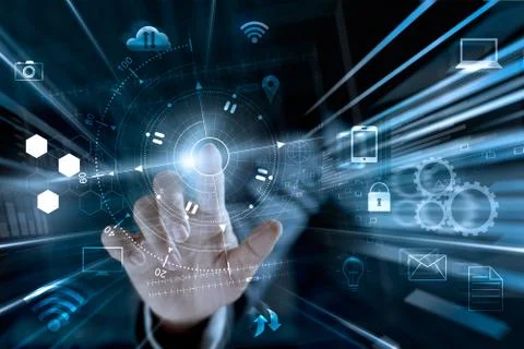Businessman touching global networking data exchanges and online payment 库存照片