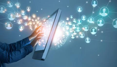 Businessman touching global structure networking and data exchanges Stock Photos