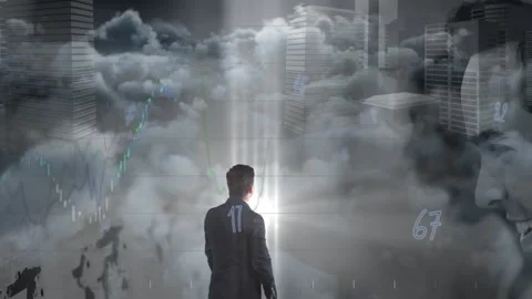 Businessman touching interactive screen with data processing 库存影片 327124525