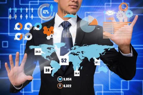 Businessman touching interface with graphics Stock Illustration