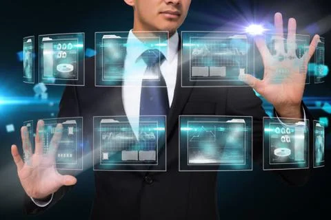 Businessman touching interface Ilustração Stock
