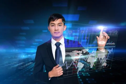 Businessman touching interface Stock Illustration