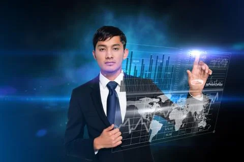 Businessman touching interface Illustrazione stock