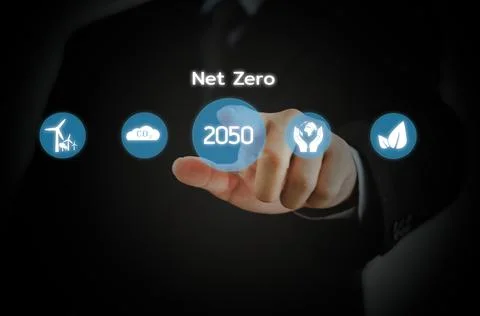 Businessman touching net zero virtual screen Internet Business Technology Con Stock Photos