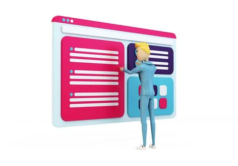 Businessman touching screen computer interface 3d rendering isolated Illustrazione stock