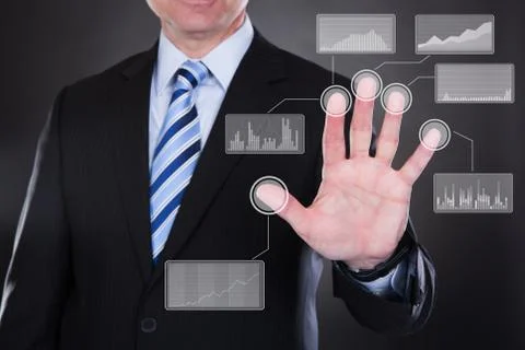 Businessman touching the screen Stock Illustration