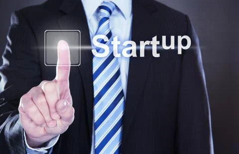 Businessman touching the screen Stock Illustration