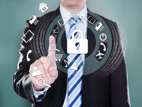 Businessman touching the screen Stock Illustration