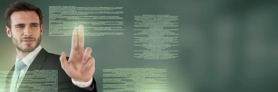 Businessman touching screen text interface Stock Photos