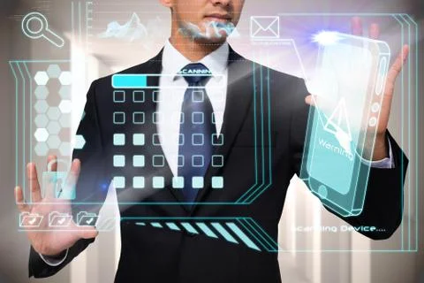 Businessman touching security interface Stock Illustration