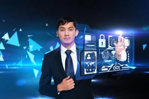 Businessman touching security interface Stock Illustration