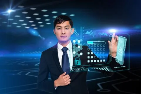 Businessman touching security interface Stock Illustration