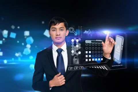 Businessman touching security interface イラスト素材