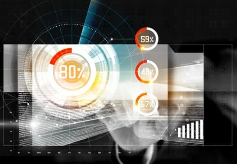 Businessman touching upload number of the future interface technology Stock Illustration