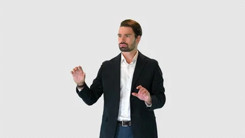 Businessman touching on a virtual screen, Alpha Channel Stock-Footage 151161095