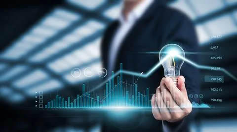 Businessman touching virtual screen Analyzing financial and investment data,  Stock Photos