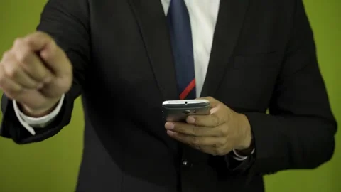 Businessman touching virtual screen, at green background chorma key  Stock Footage 275351285