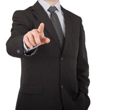 Businessman touching virtual screen or button Stock Photos