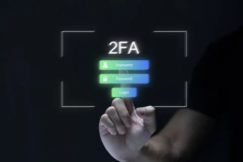 Businessman touching virtual screen for two-factor authentication for safety  Stock Photos