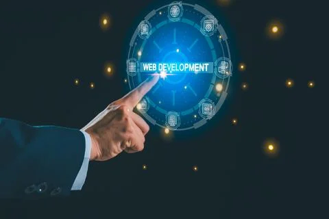 Businessman touching virtual web development interface with digital technol.. 스톡 사진