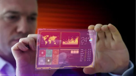 Businessman touchscreen financial analysis Stock Footage 32101419
