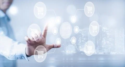 Businessman touchscreen on the graph Screen Icon of a media screen, Technolog Stock Photos