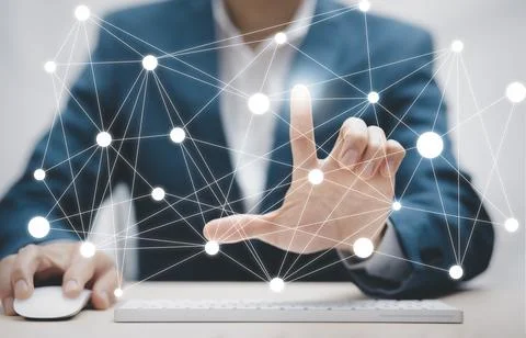 Businessman touchscreen on the graph Screen Icon of a media screen, Technolog Stock Photos
