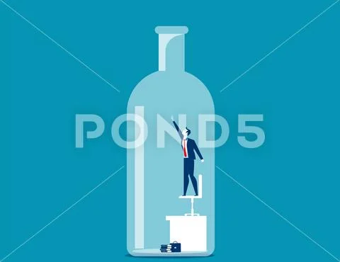 Businessman trapped in the bottle Stock Illustration