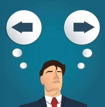 Businessman try to make decision , Left or Right vector Stock Illustration