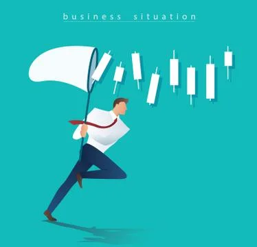 Businessman trying to catch candlestick chart business concept Stock Illustration