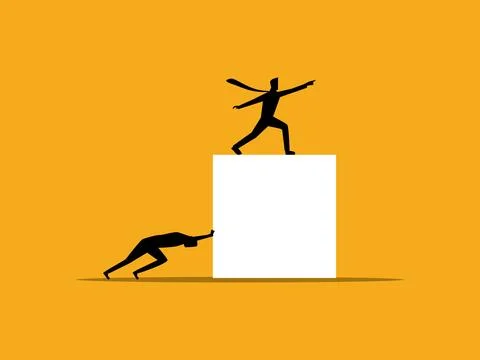 Businessman trying to push a square object with his boss Stock Illustration