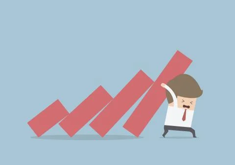 Businessman trying to stop falling graph Stock Illustration