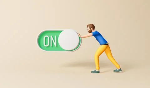 A businessman turning on an on off toggle switch. 3D Rendering 스톡 일러스트
