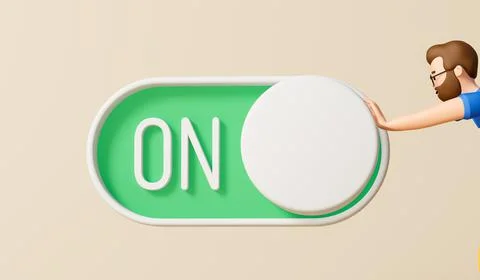 A businessman turning on an on off toggle switch. 3D Rendering Illustrazione stock