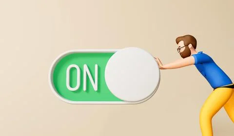 A businessman turning on an on off toggle switch. 3D Rendering Ilustración de archivo