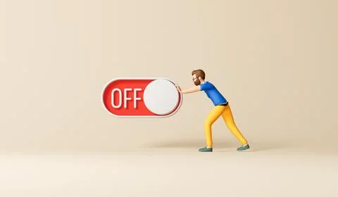A businessman turning off an on off toggle switch. 3D Rendering Ilustração Stock