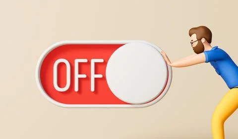 A businessman turning off an on off toggle switch. 3D Rendering 스톡 일러스트