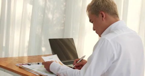 Businessman type keyboard write financial graph chart Stock Footage 312657215