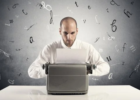 Businessman with typewriter Stock Photos