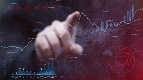 Businessman typing on digital screen with info graphics Video stock 226570054
