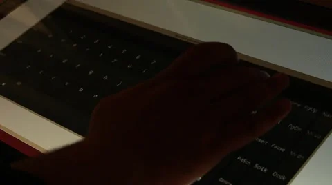 Businessman is typing text message on virtual touchscreen electronic keyboard Video stock 49642792