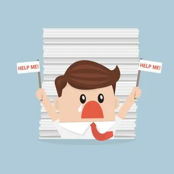 Businessman under the stack of paper, flat design, work concept Stock Illustration