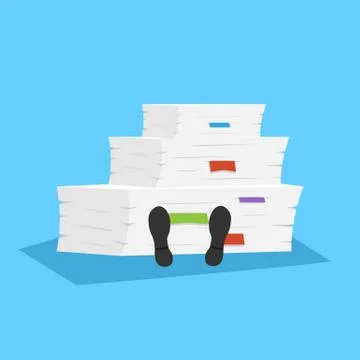 Businessman under the stack of paper. isolated on white background. Vector il Illustrazione stock