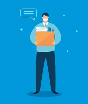 Businessman unemployed and box with objects Illustrazione stock
